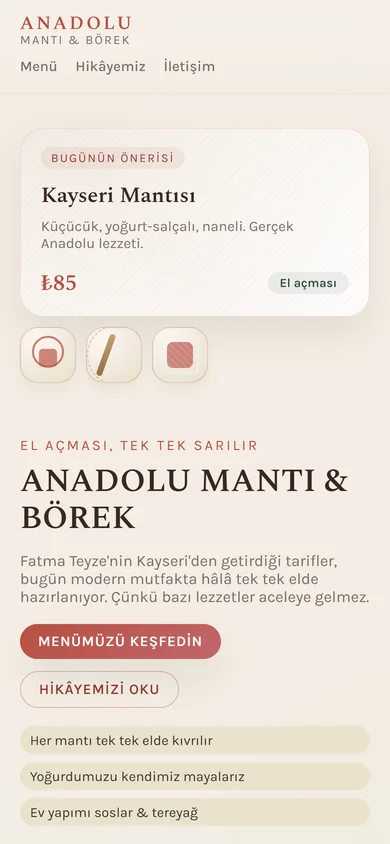 Anadolu Mantı Börek QR Menü mobil - Mantı börek online menü