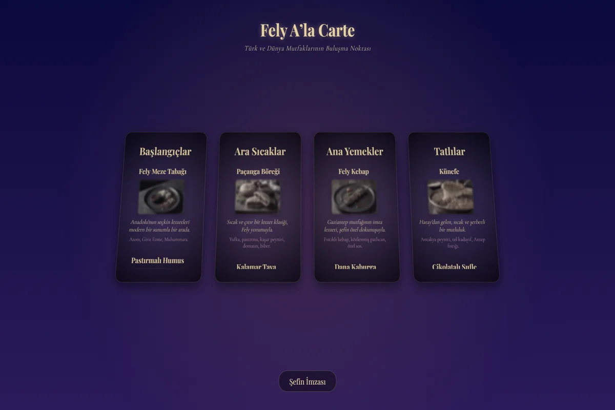 Fely A'la Carte QR Menü masaüstü - Lüks restoran fine dining dijital menü