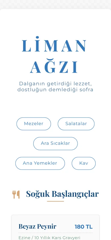 Liman Ağzı Meyhanesi QR Menü mobil - Meyhane online menü