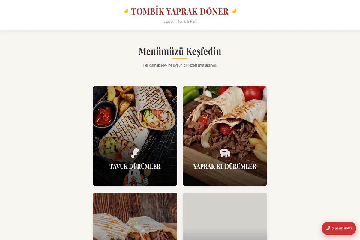 Tombik Döner QR Menü masaüstü - Döner fast food dijital menü