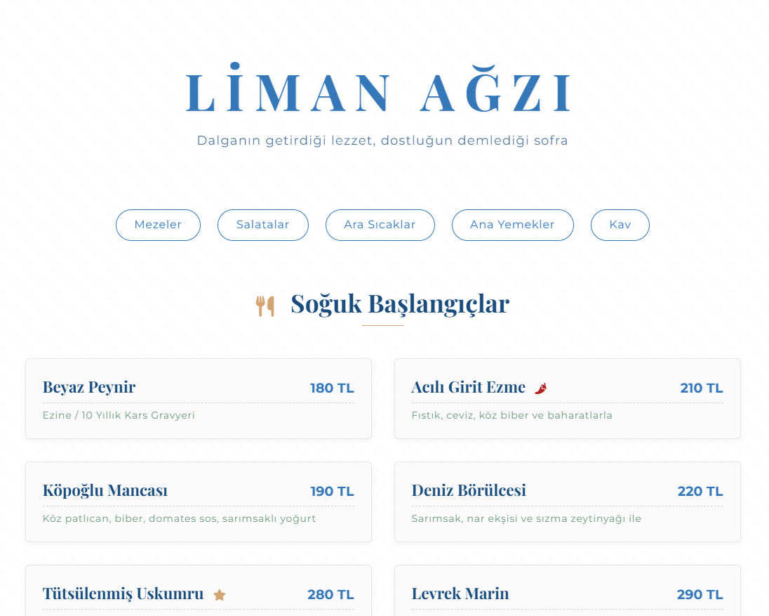 Liman Ağzı Meyhanesi Menü