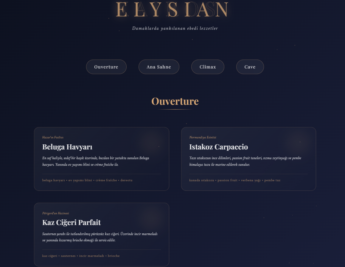 Elysian Lüks Gastronomi Menü