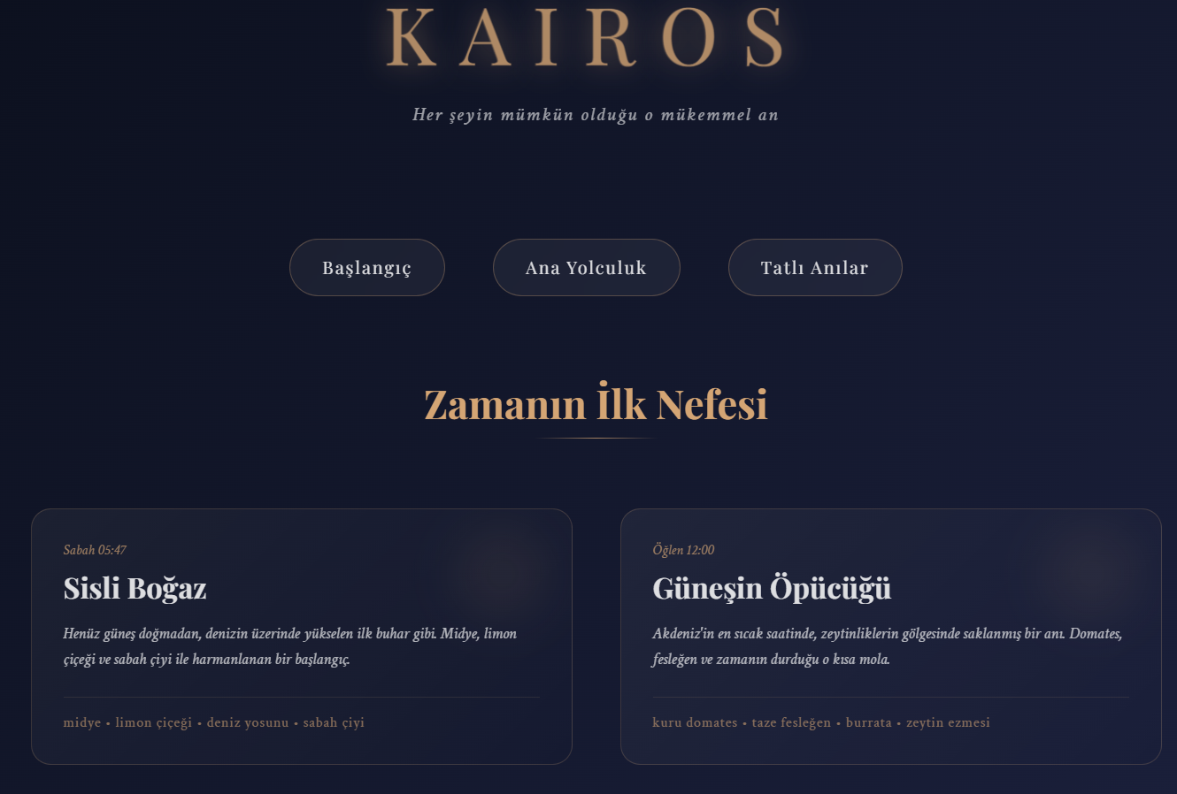 Kairos Konsept Restoran Menü